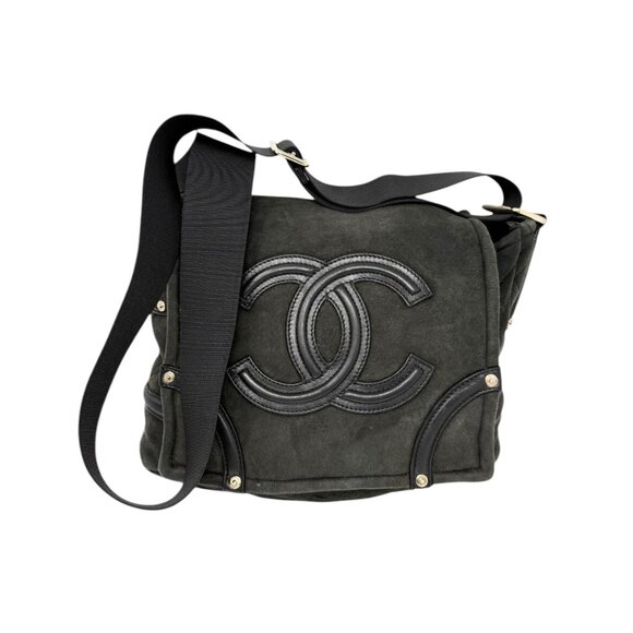 CHANEL Vintage 2006 CC Logo Shearling Messenger Crossbody Bag Black Mouton [1062 - Picture 6 of 15